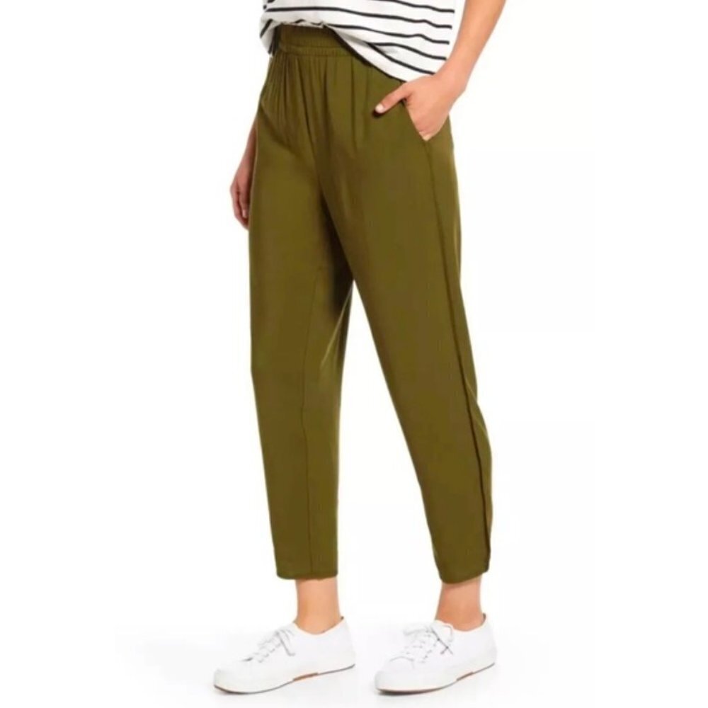 Madewell Olive Green Viscose Dolphin Hem Cropped Trousers Sz XS
